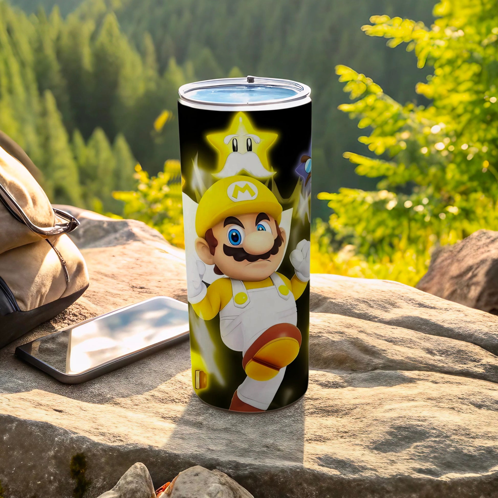 Yellow Mario and Star Design Custom Tumbler Product