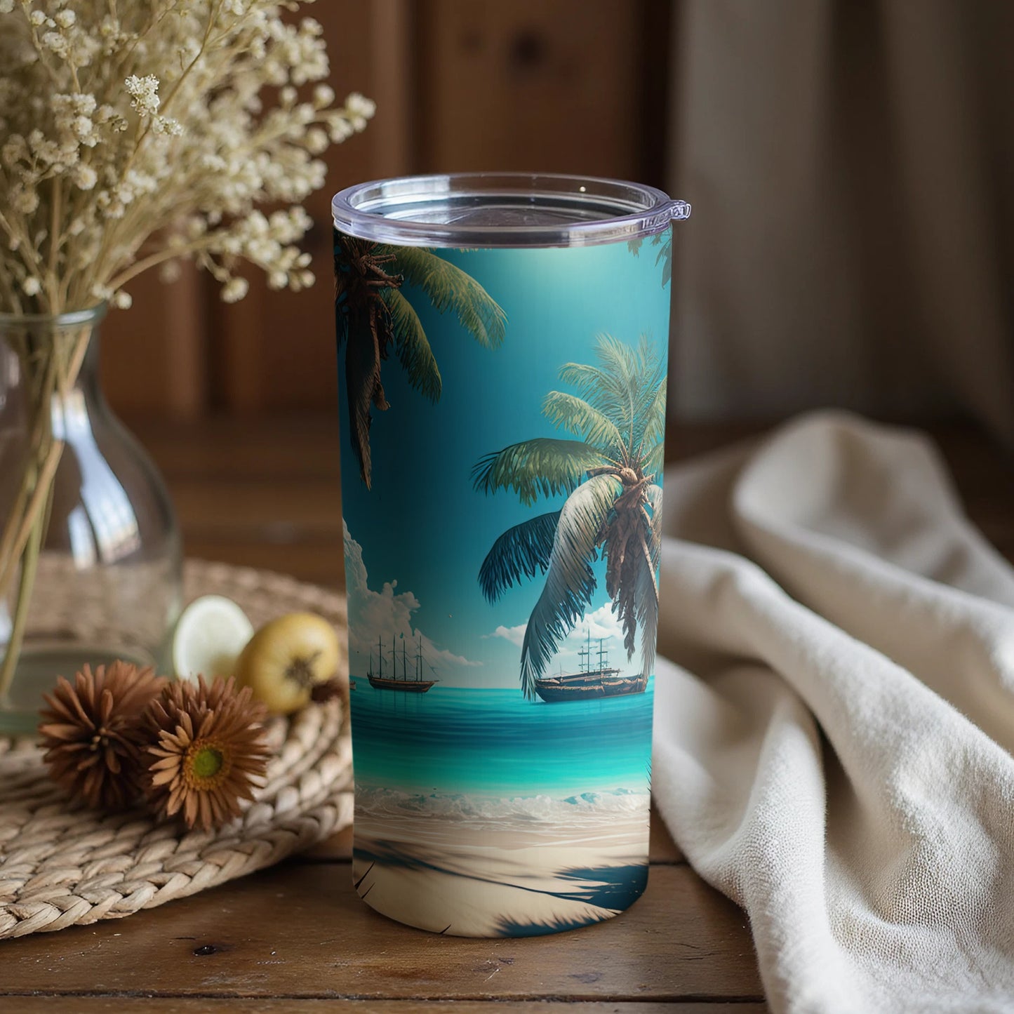 Tropical Island and Ships Insulated Tumbler