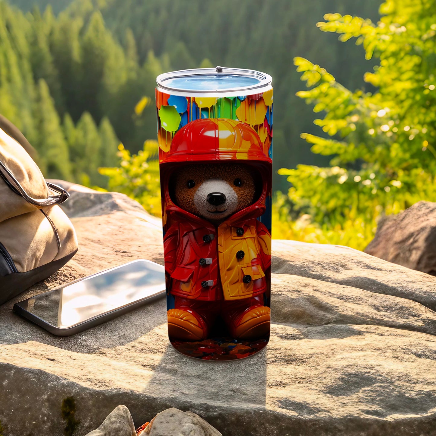 Bear in Raincoat Travel Mug Insulated Tumbler