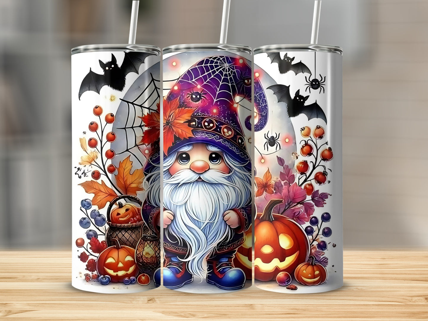Halloween Gnome and Pumpkin Design Tumbler Cup