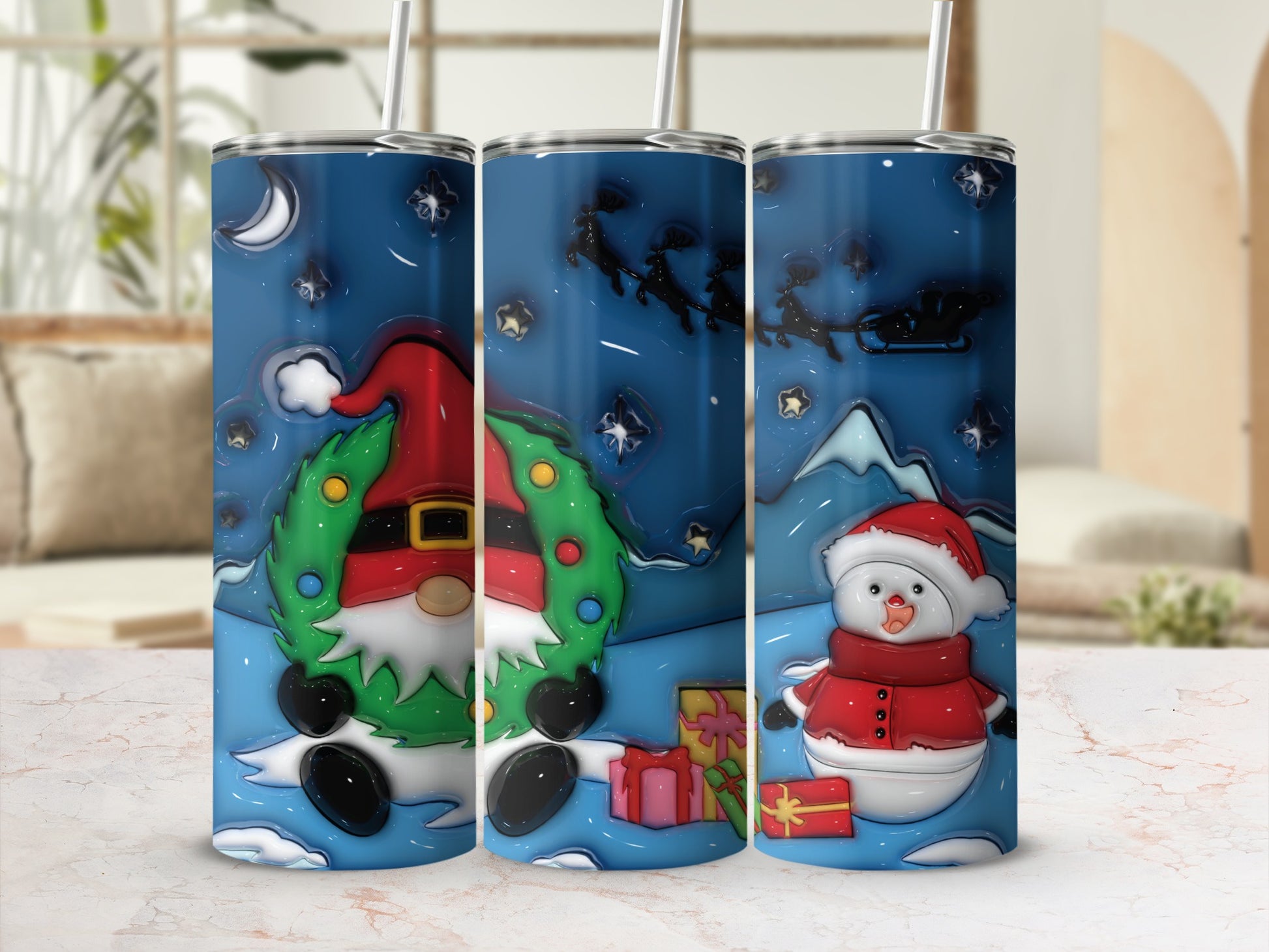 Festive Christmas Gnome and Snowman Holiday Drinkware