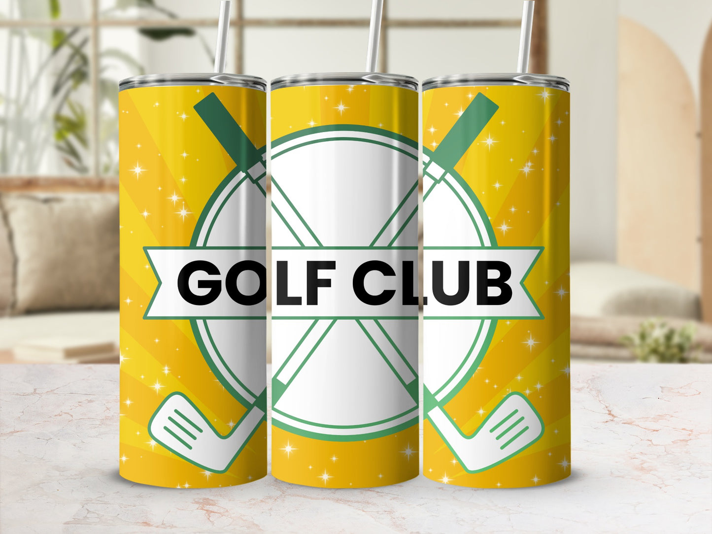 Golf Club Design Tumbler with Green and White Accents