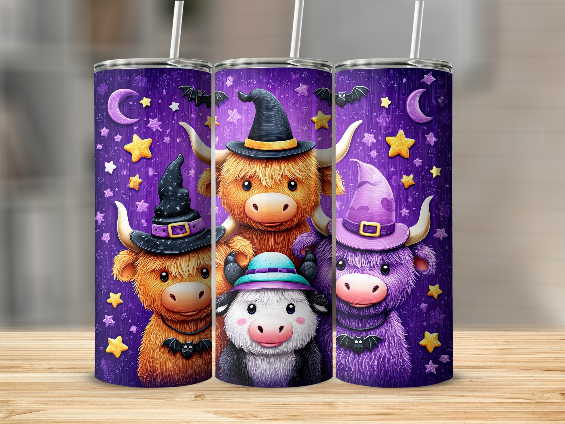 Cute Cartoon Highland Cows Halloween Tumbler Cups