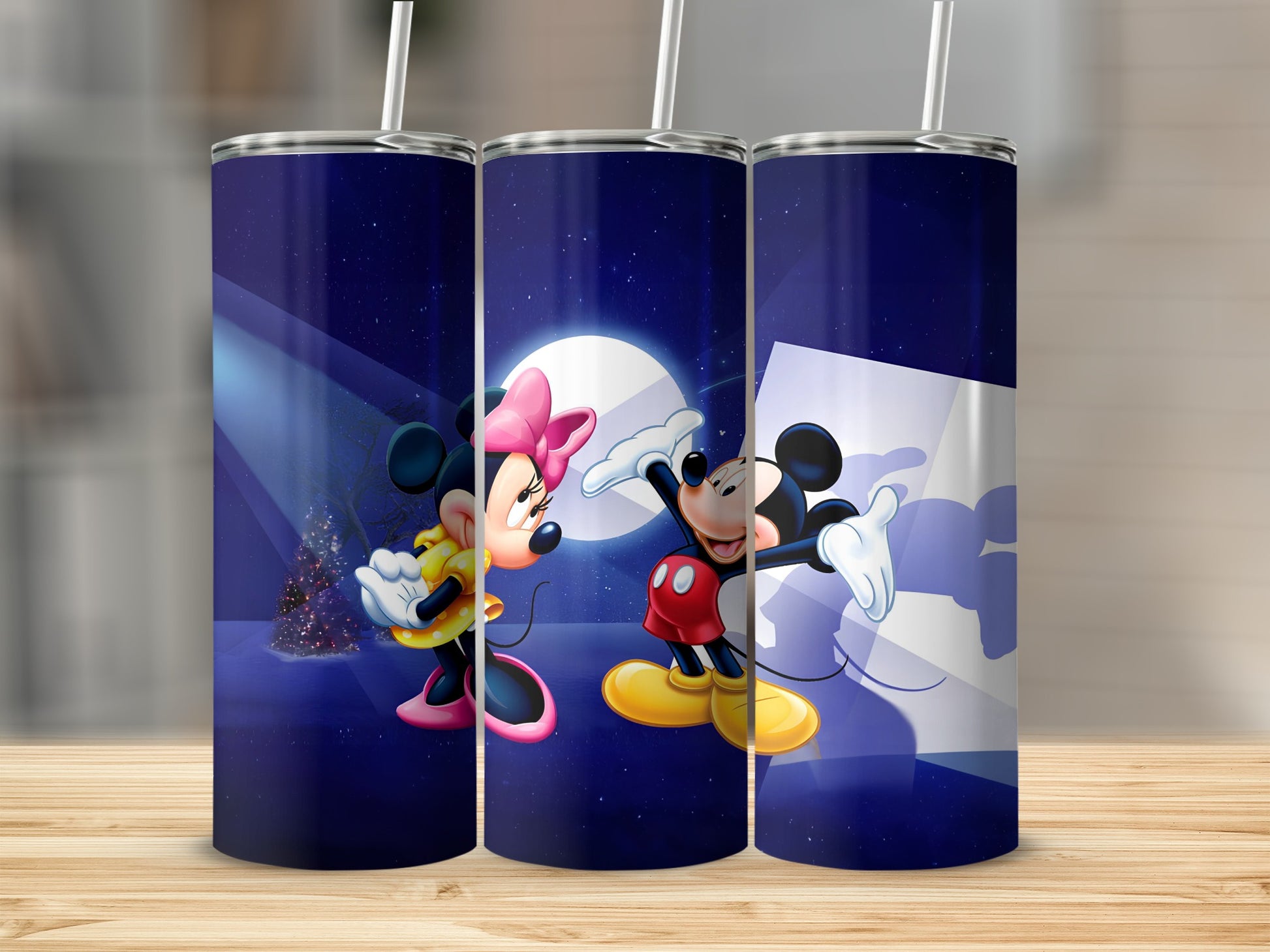 Adorable Mickey and Minnie Full Moon Tumbler Design
