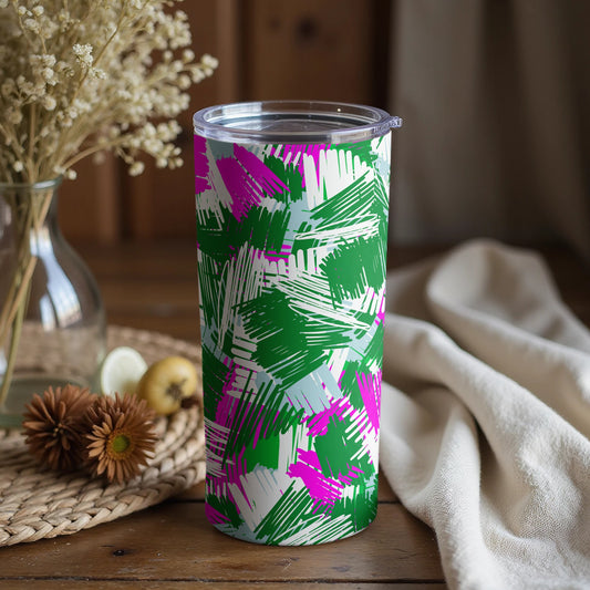 Green and Purple Abstract Design Travel Tumbler