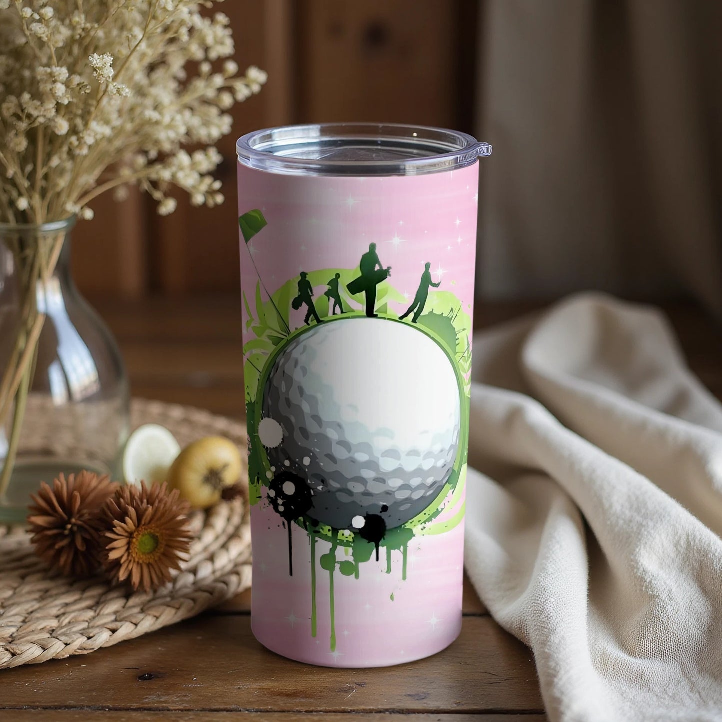 Golf Themed Pink Tumbler with Creative Design