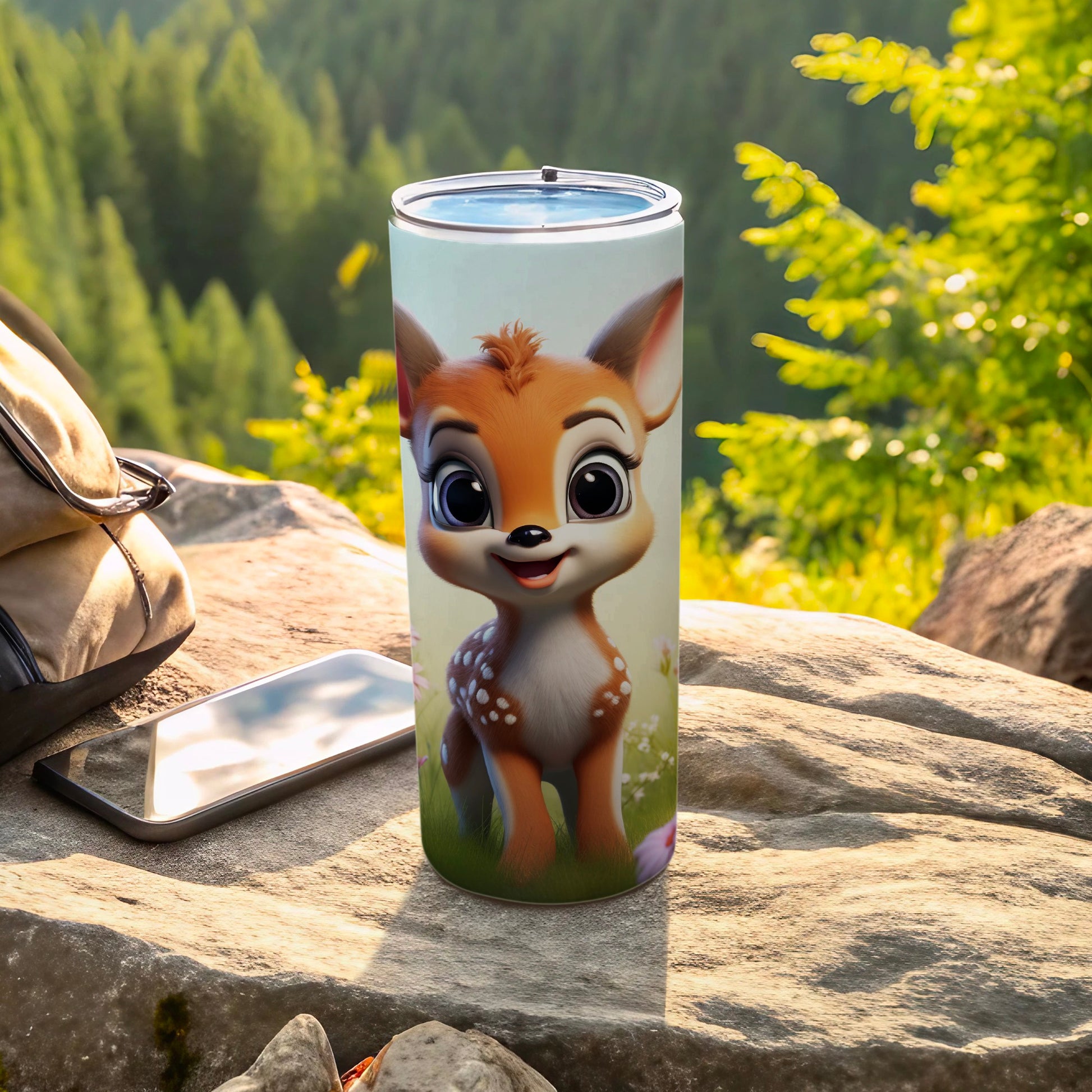 Cute Deer Art with Nature Background Tumbler Product