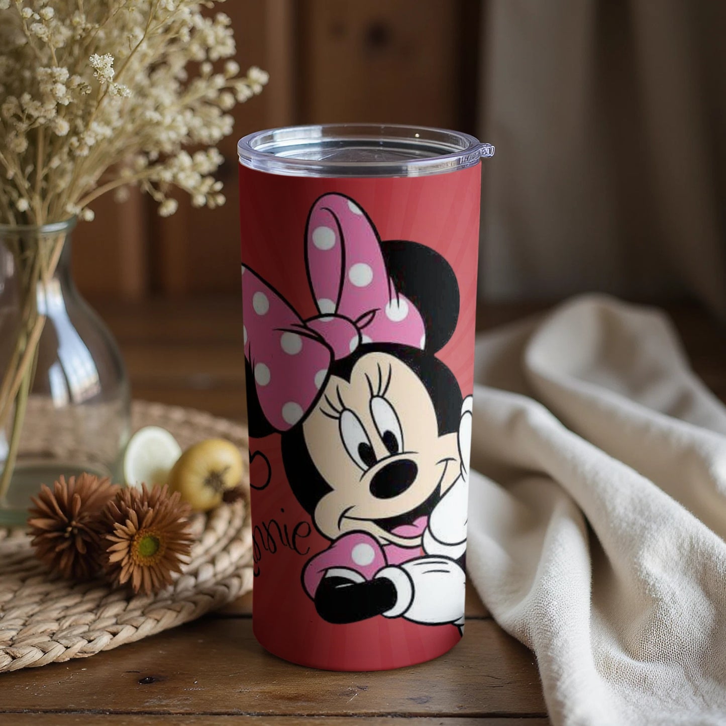 Minnie Mouse Travel Tumbler with Pink Bow Design