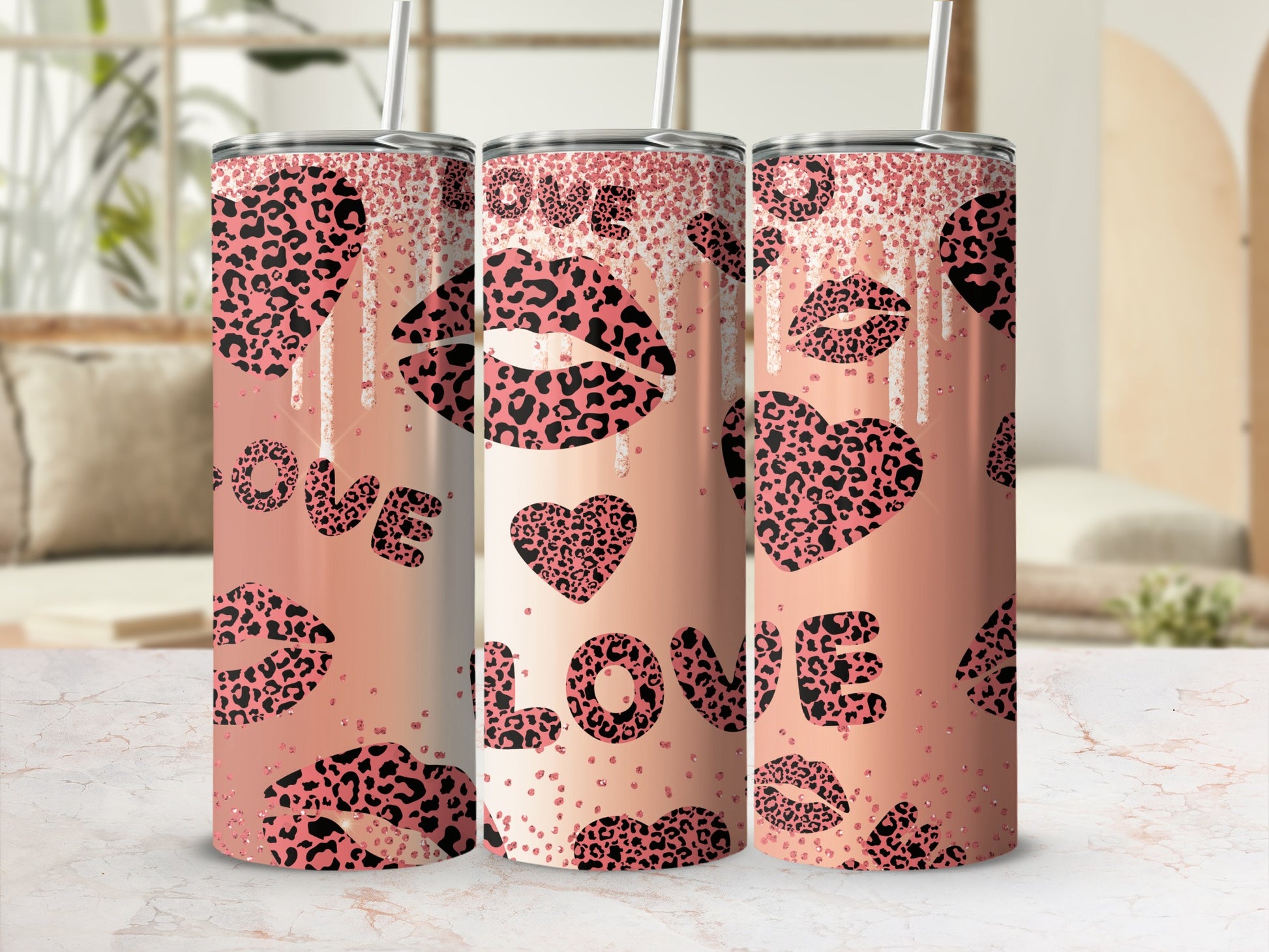 Leopard Print Love Design on Tumbler Drinkware