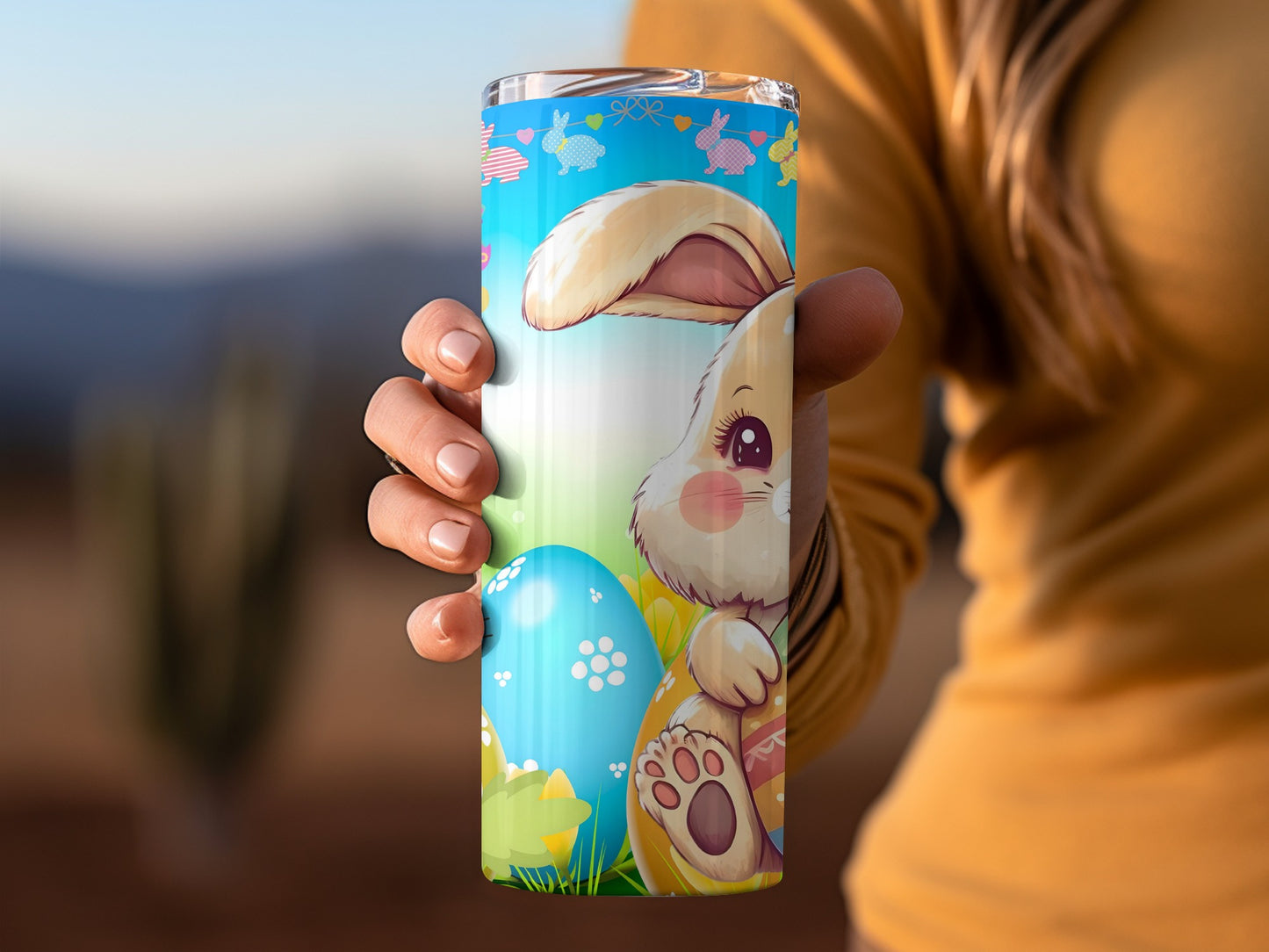 Cute Easter Bunny and Eggs Insulated Drink Tumbler