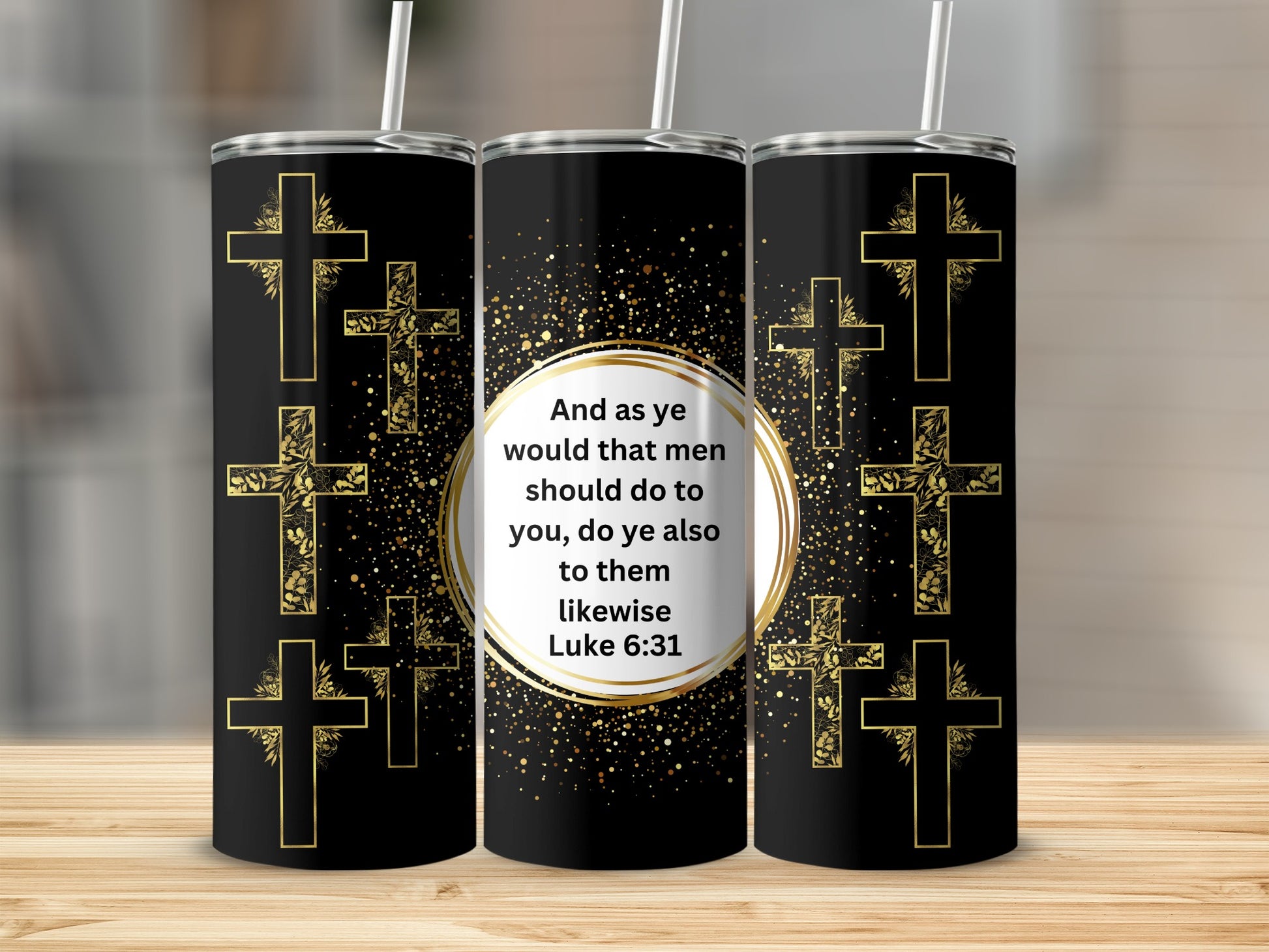 Inspirational Bible Quote Cross Tumbler With Straw