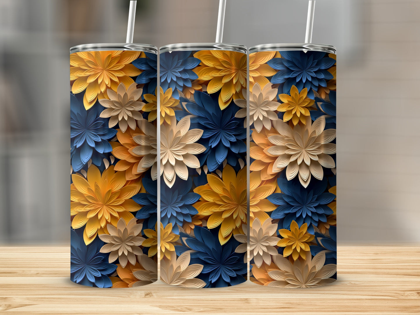Floral Pattern Insulated Tumbler with Straw