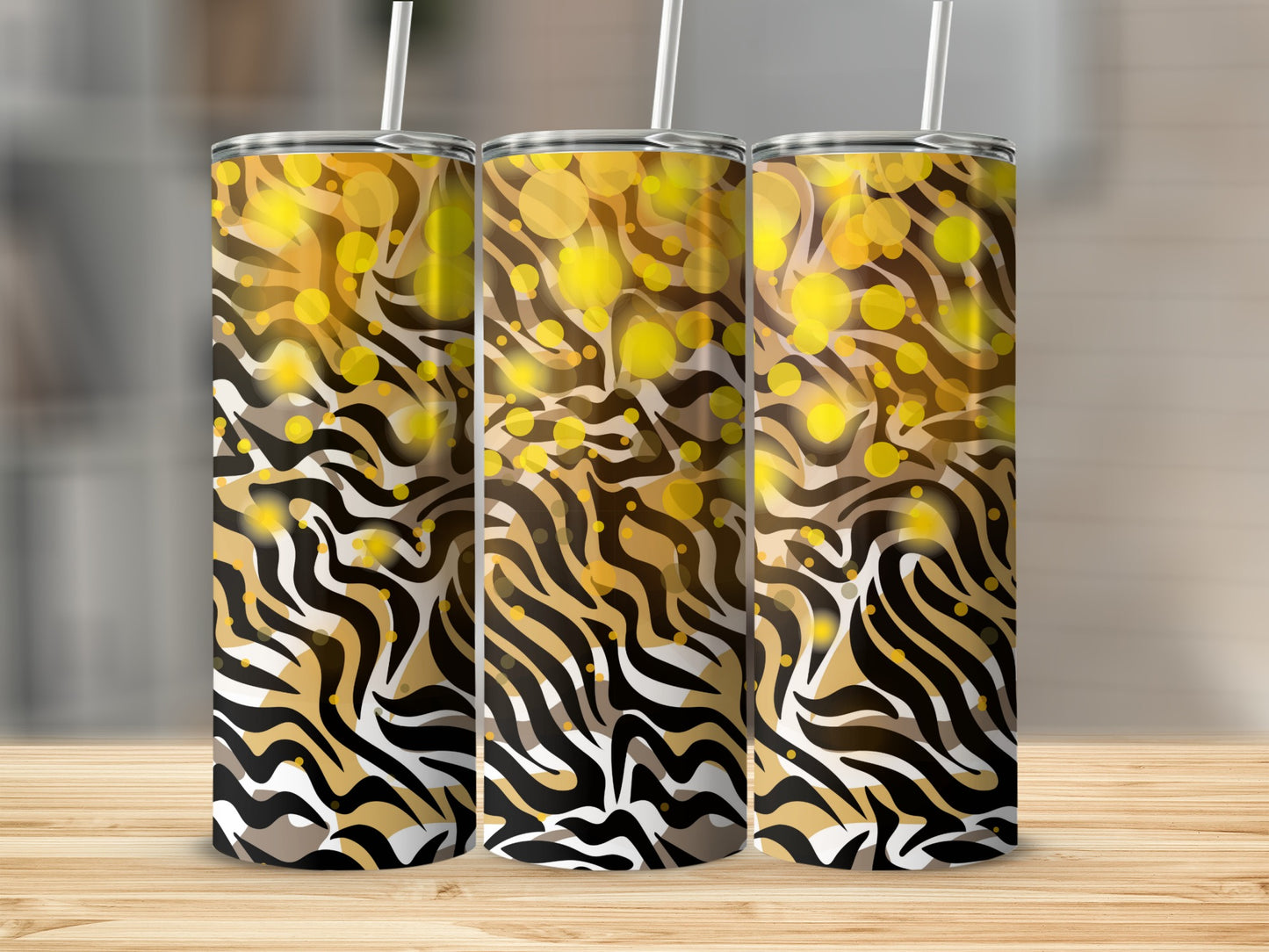 Abstract Zebra Pattern with Yellow Accents Drinkware
