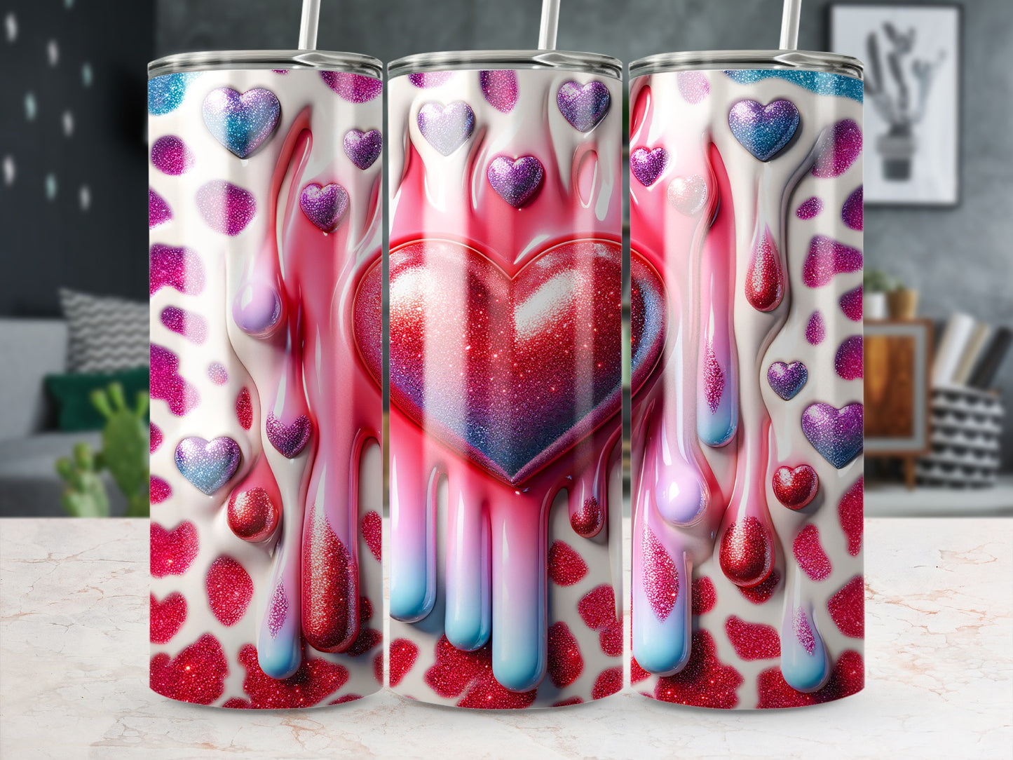 Valentine's Day Heart Melt Valentines Hearts on Background! Hearts and Drips Galore Valentine's Day Theme Tumblers