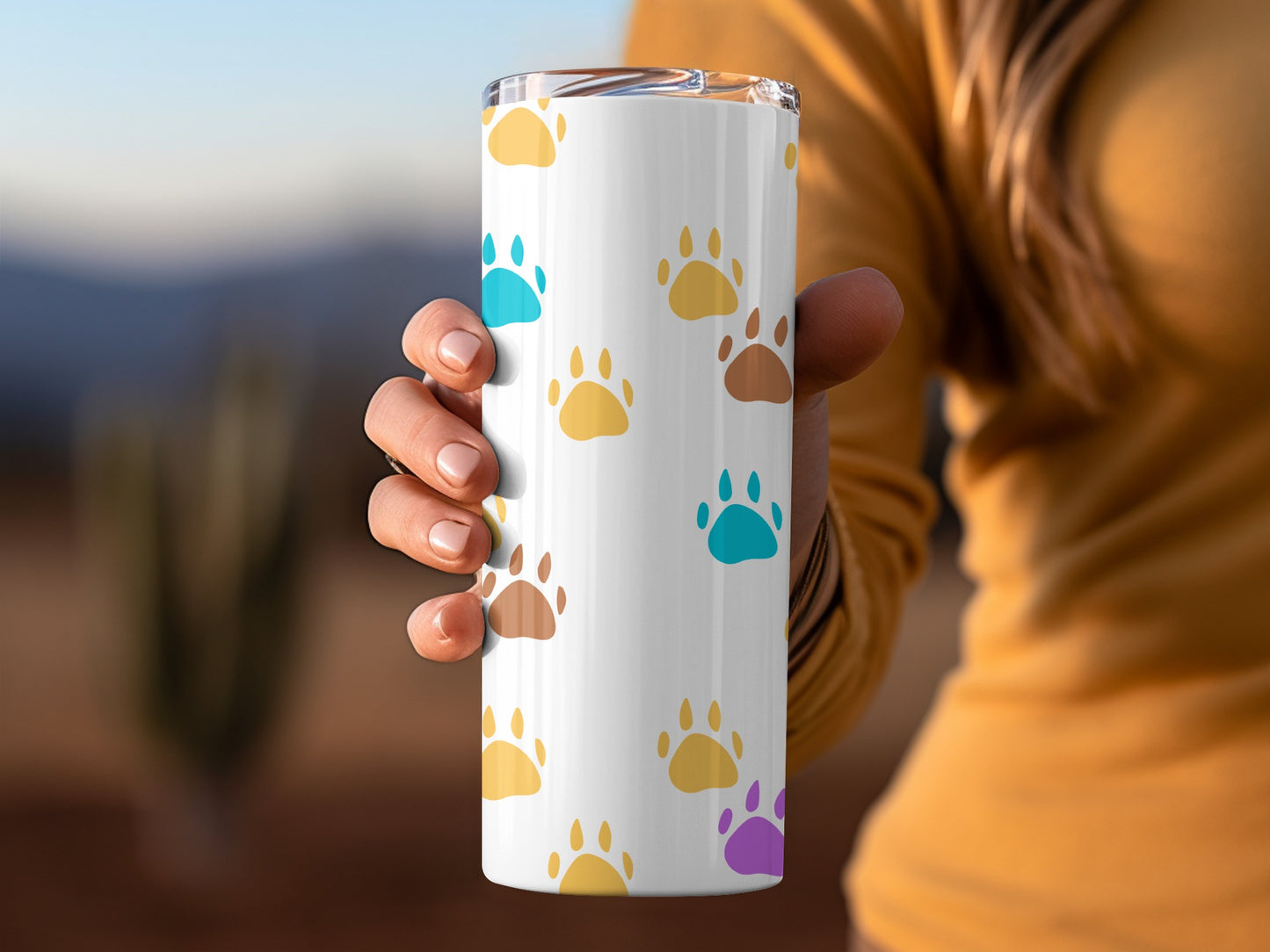 Colorful Paw Print Design Travel Tumbler Cup