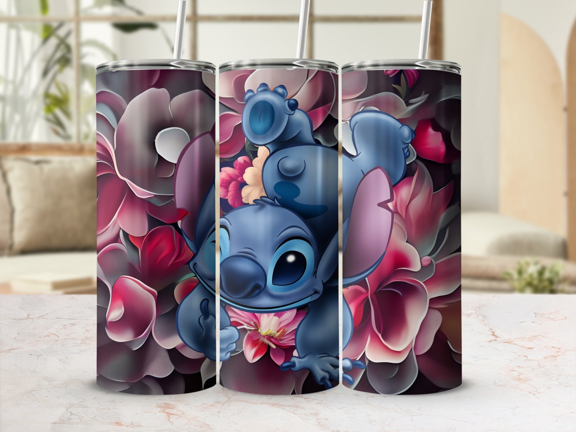 Cute Blue Alien And Flower Pattern Tumbler