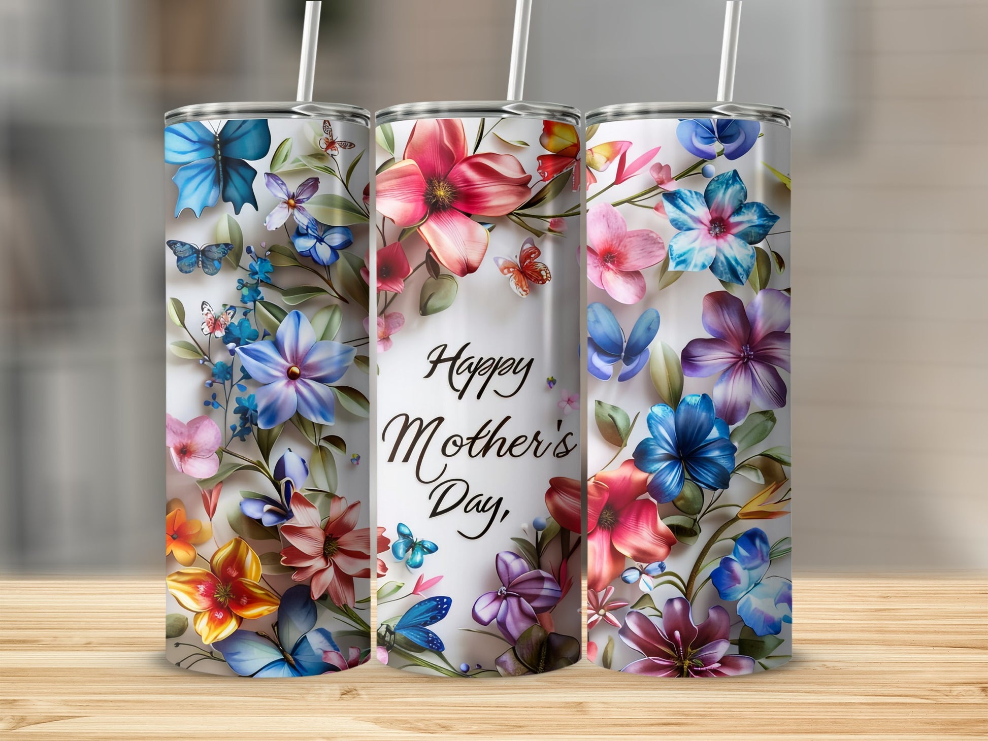 Floral Butterfly Happy Mother's Day Tumbler