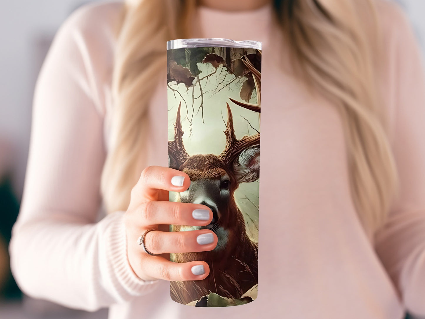 Deer Antlers Forest Scene Insulated Tumbler Cup