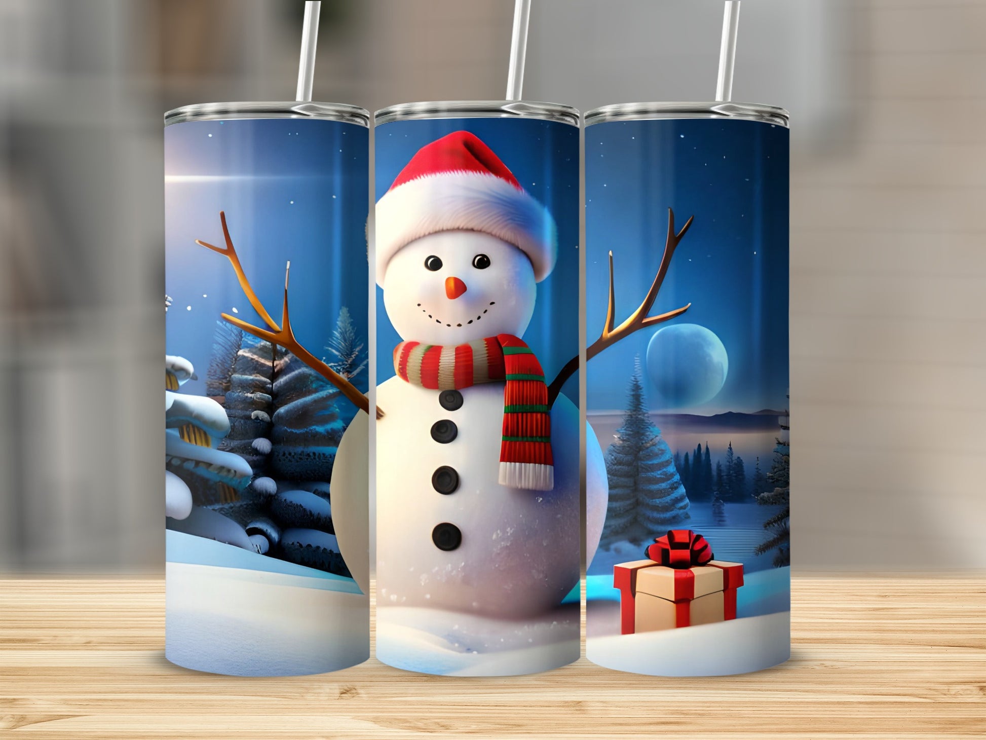 Festive Snowman with Gift Christmas Holiday Tumbler