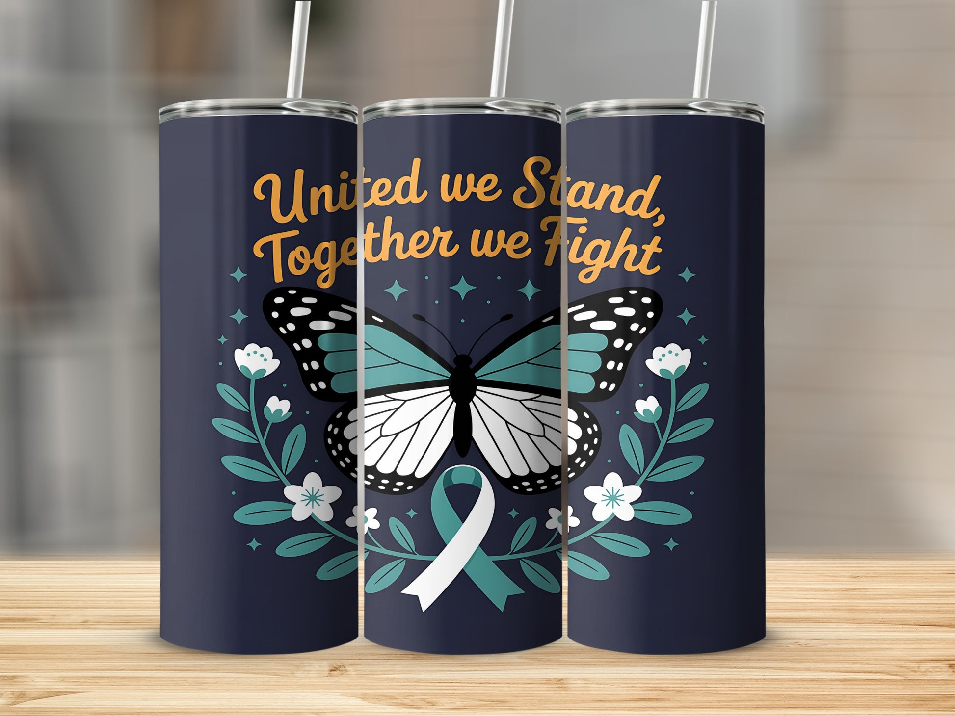United We Stand Together We Fight Butterfly Tumbler