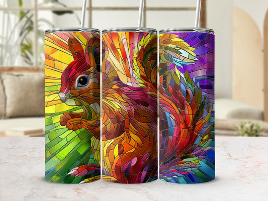 Three tumblers featuring a stained-glass style squirrel design.
