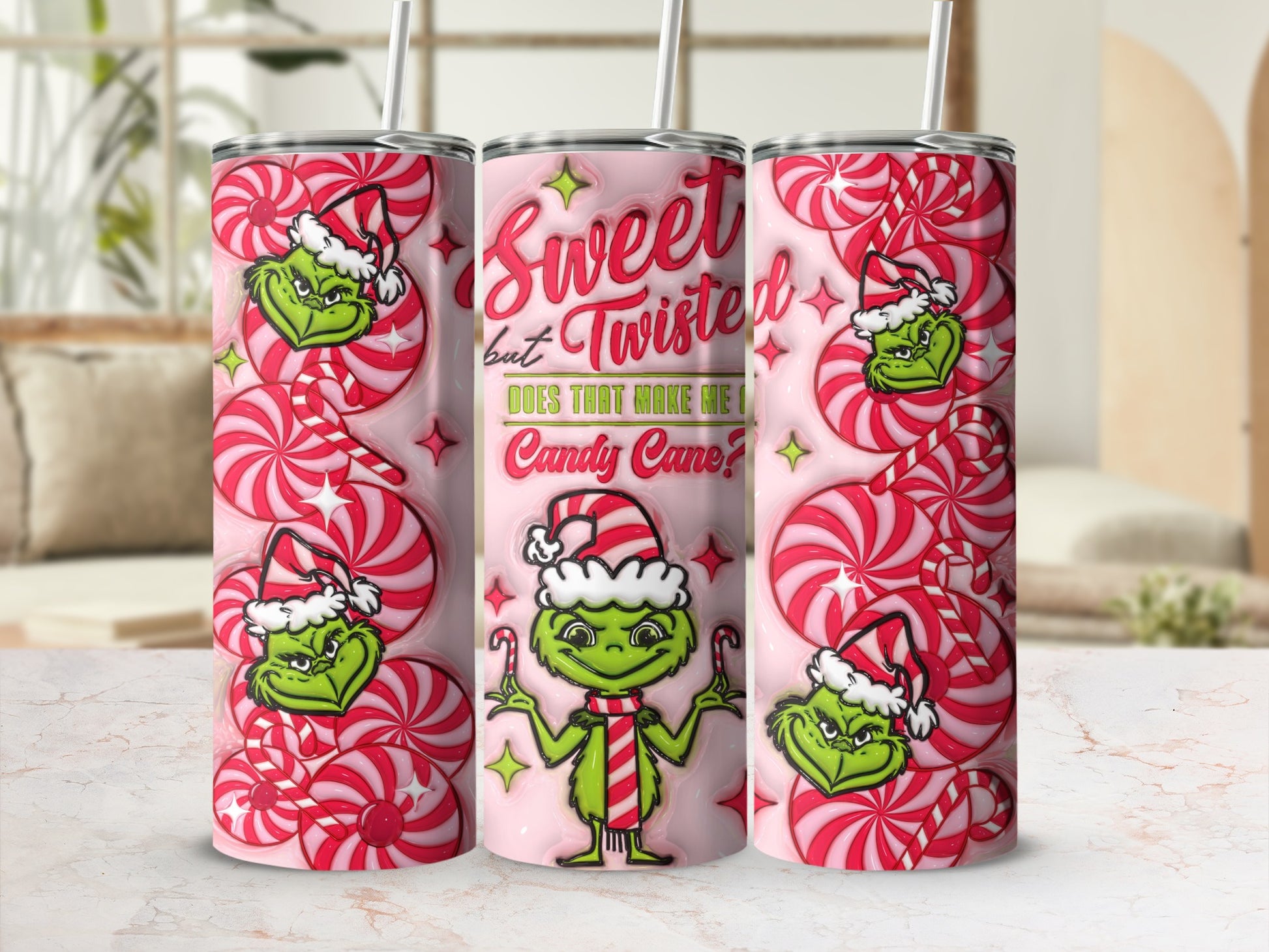 Sweet but Twisted Candy Cane Grinch Design Tumbler