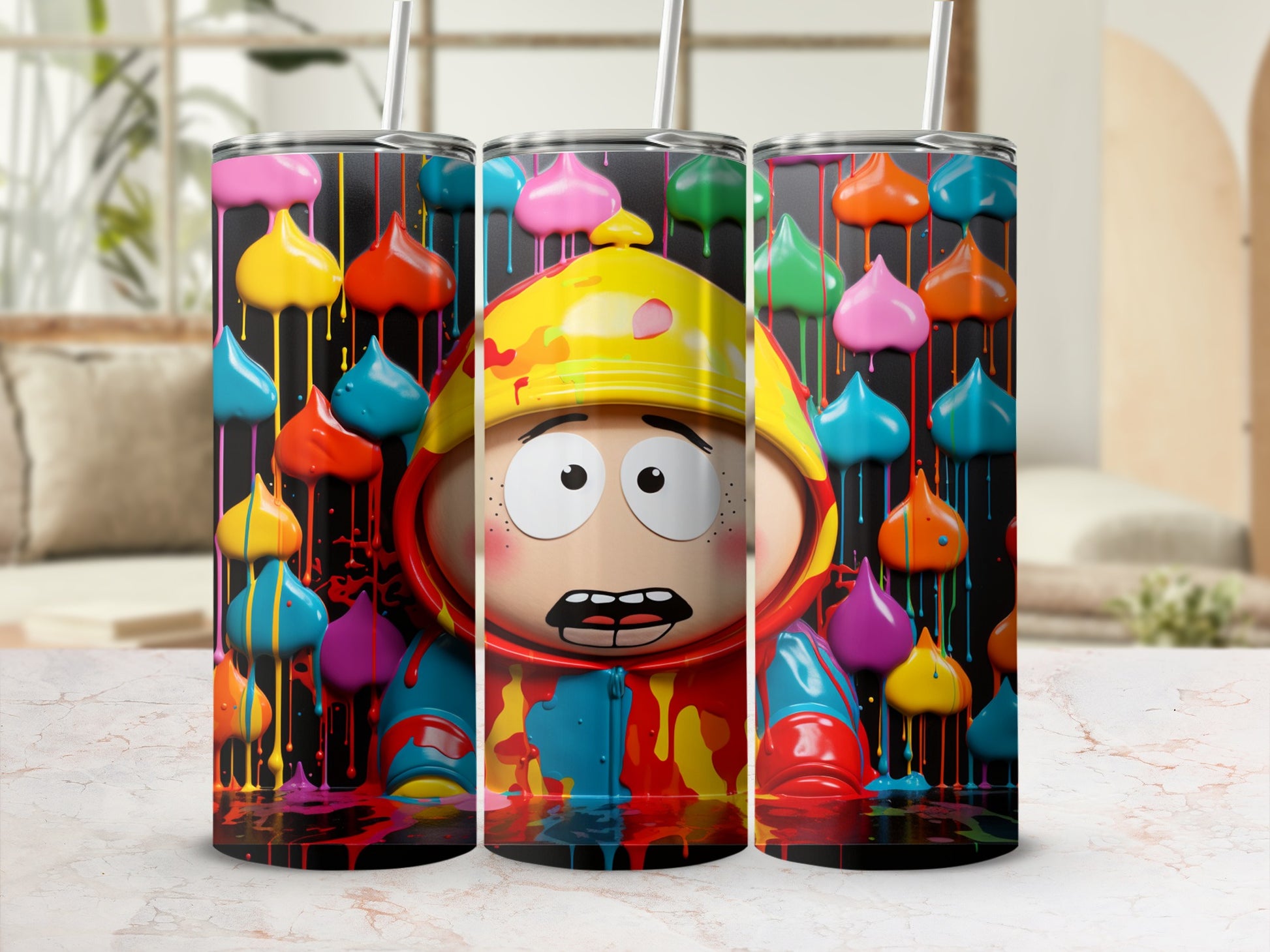 Colorful Character Art with Hearts Tumbler Design