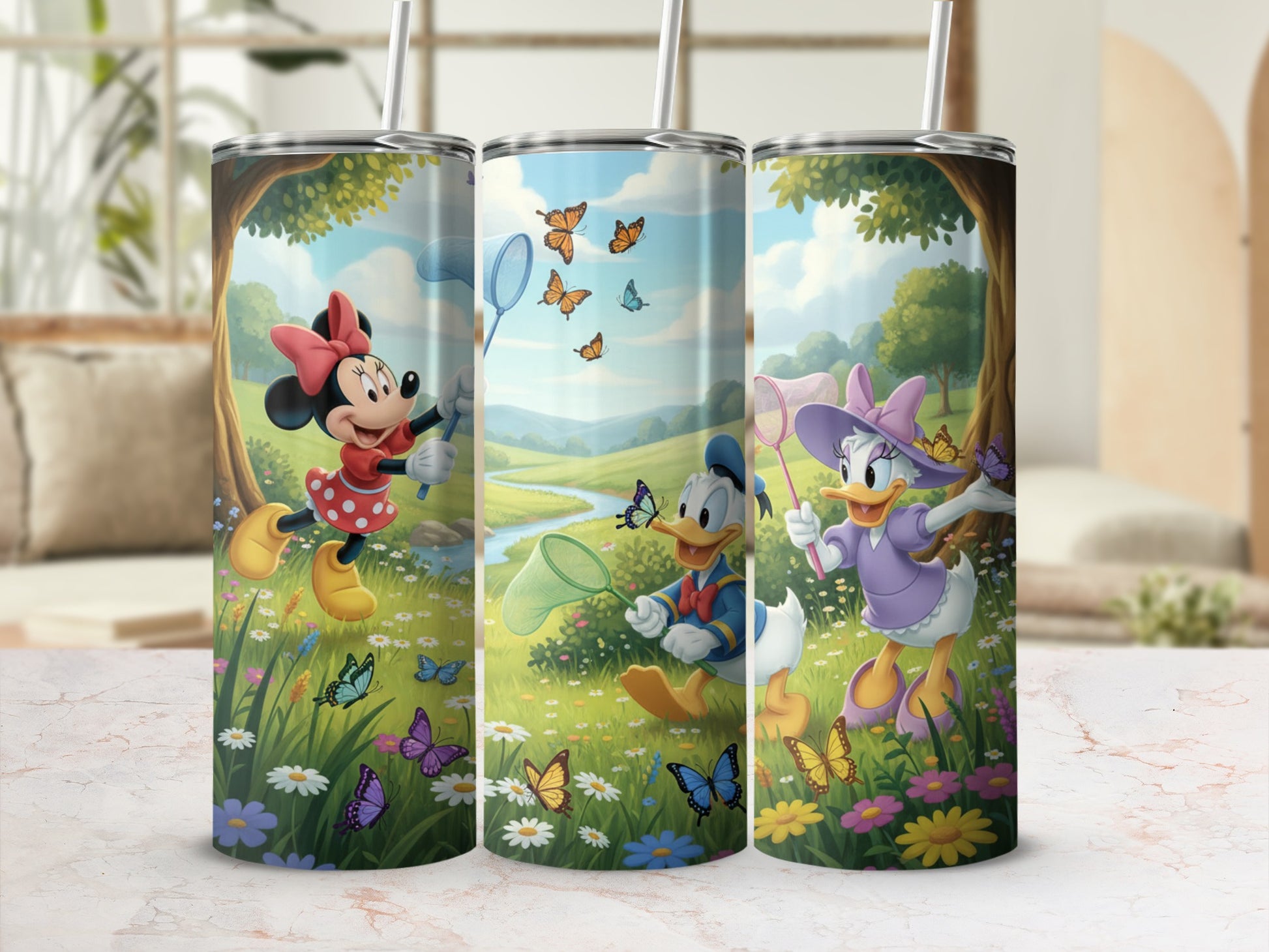Vibrant cartoon tumbler featuring beloved characters