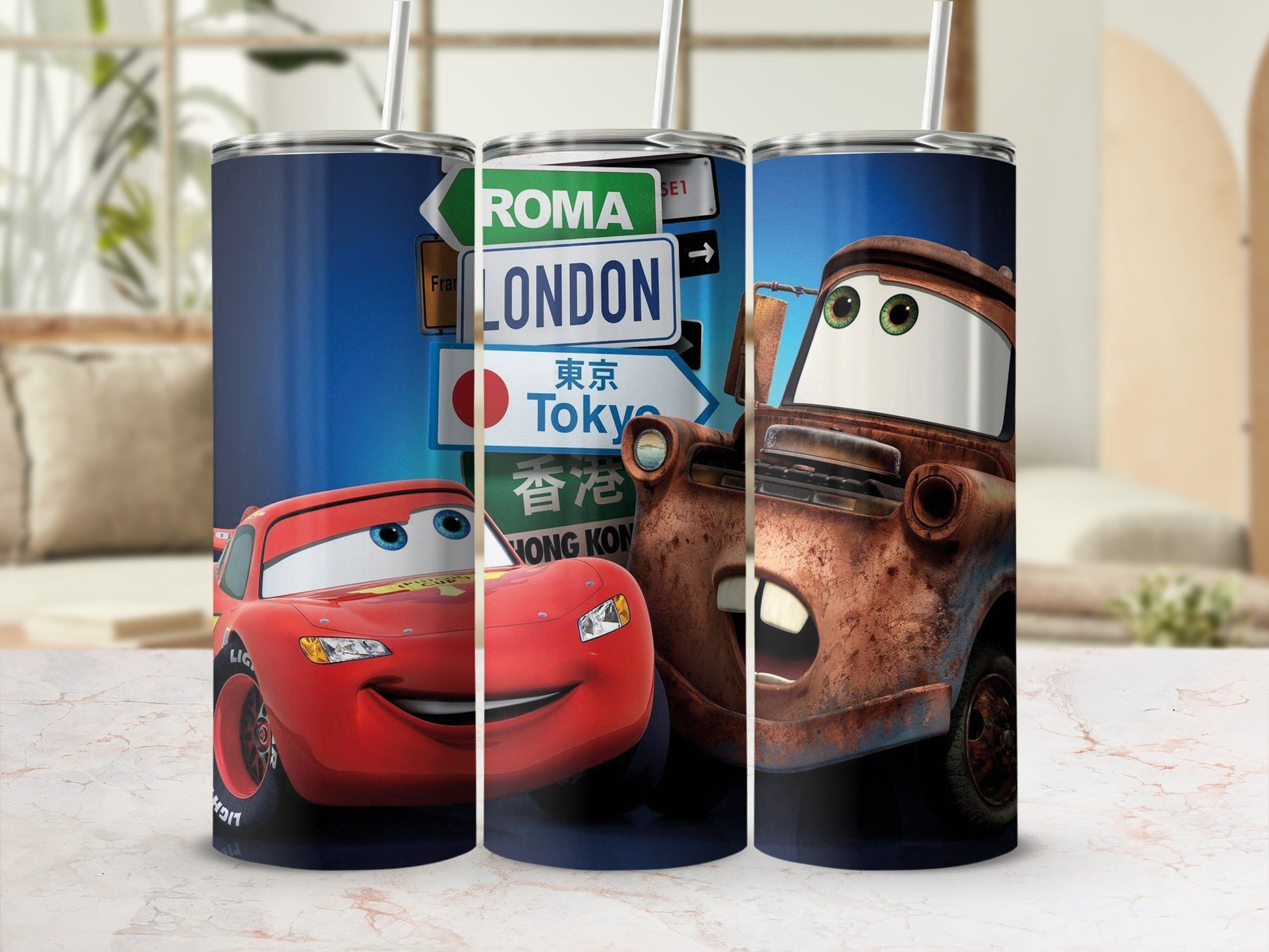 Colorful Racing Cars Design Themed Tumblers Duo Set