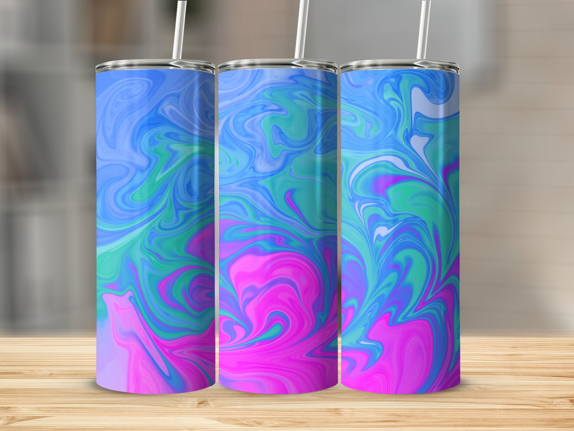 Vivid Swirl Design Blue Green Pink Tall Tumbler