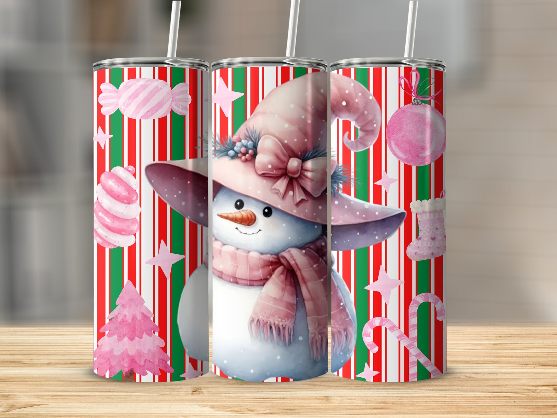 Festive Snowman and Candy Cane Tumbler Design