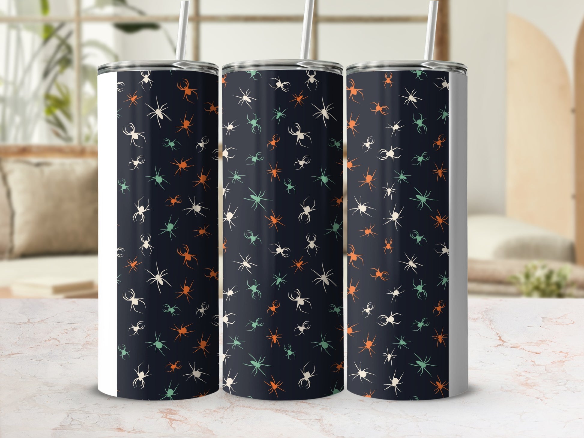 Spooky Halloween Spider Pattern Dark Blue Tumbler product type