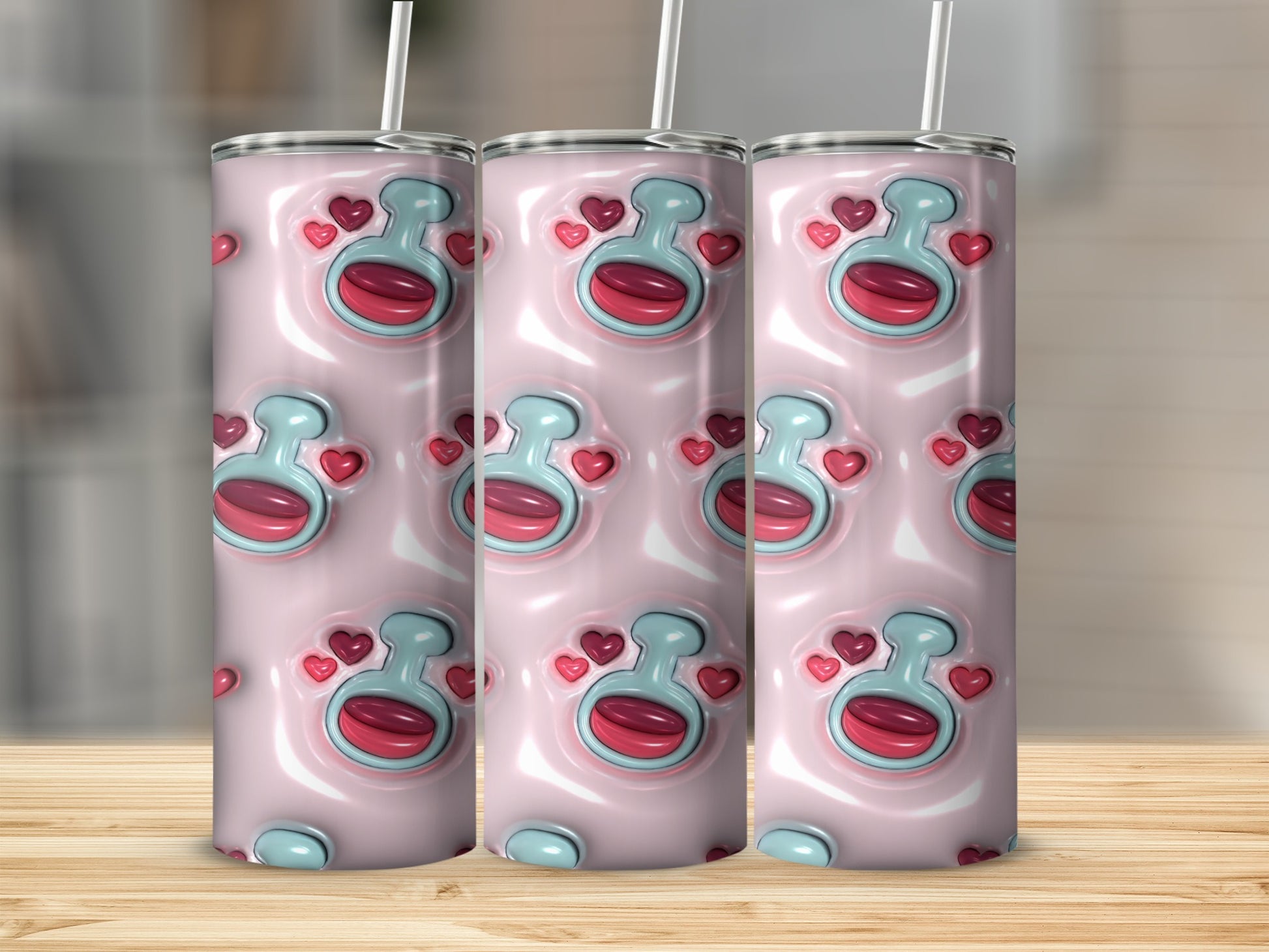 Cute Pastel Hearts Drinkware with Straw for Beverages