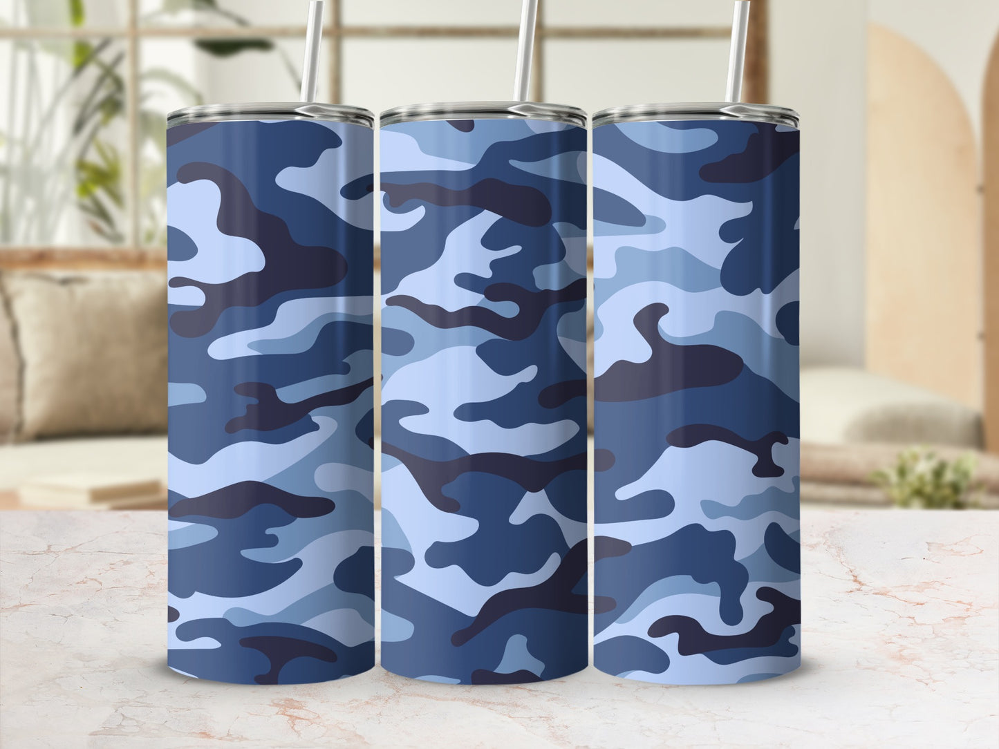 Blue Camo Pattern Design Vacuum Insulated Tumbler