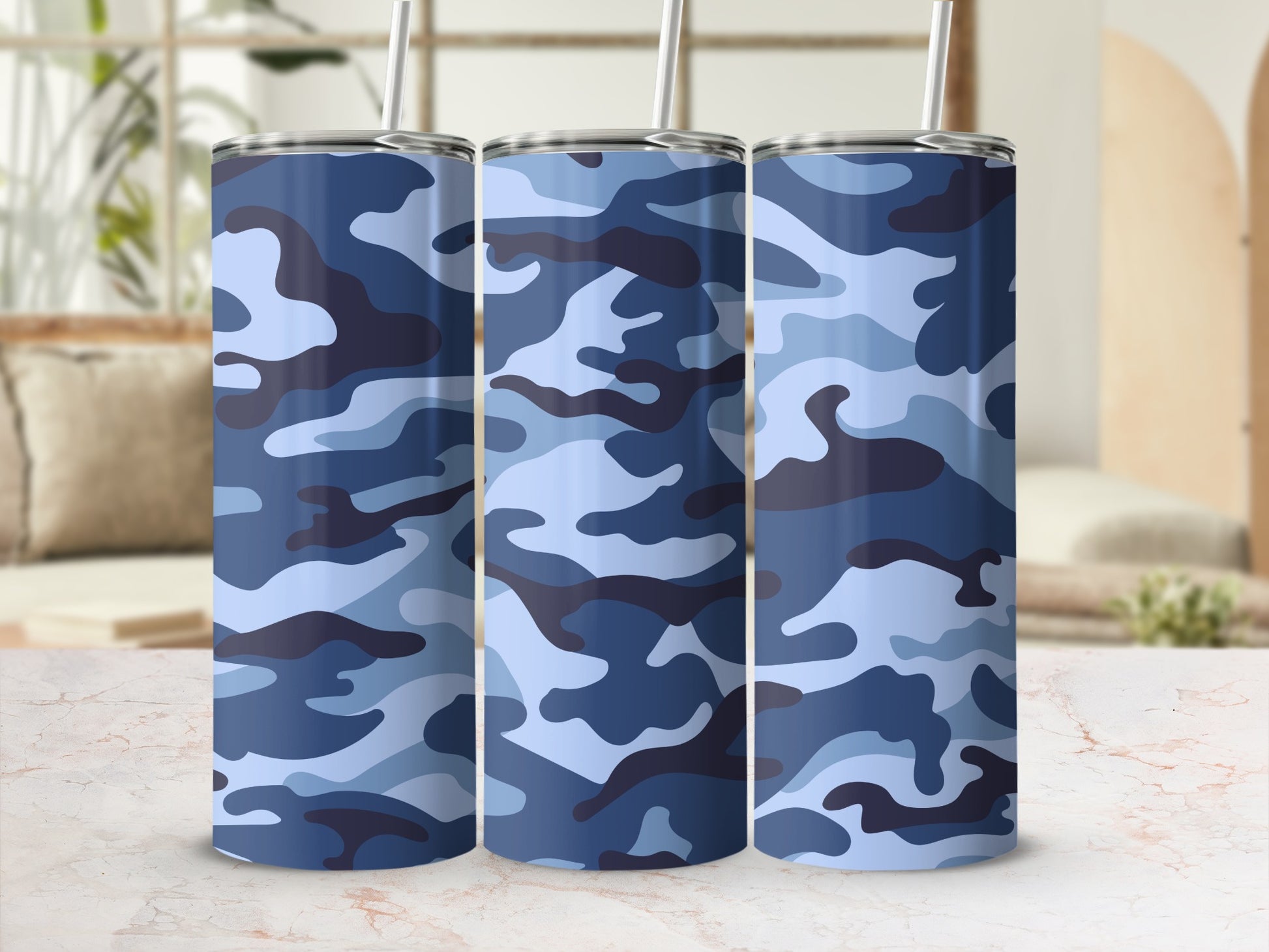 Blue Camo Pattern Design Vacuum Insulated Tumbler