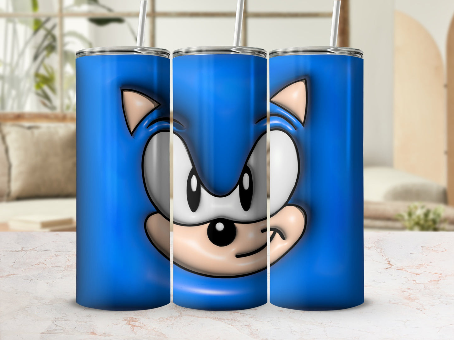 Blue Water Bottle Featuring Cute Cartoon Character Print