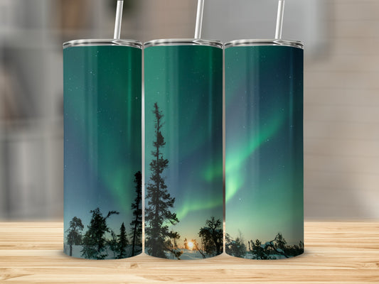 Northern Lights Forest Scene Tumbler Travel Cup