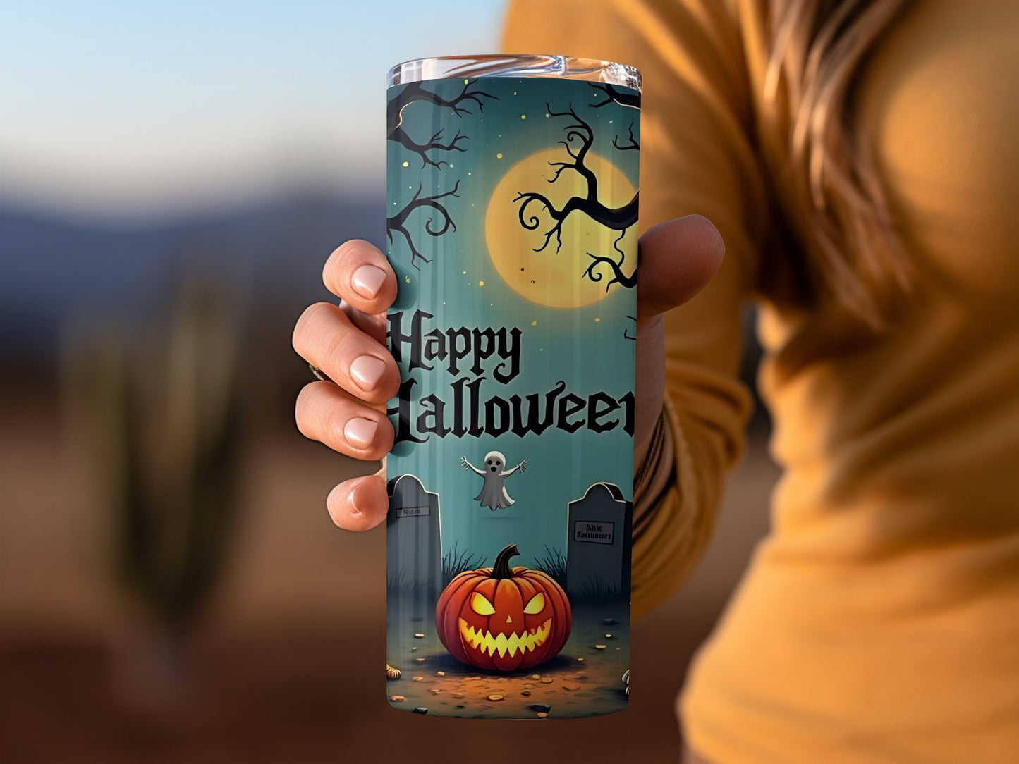 Spooky Happy Halloween Tumbler with Pumpkin Design