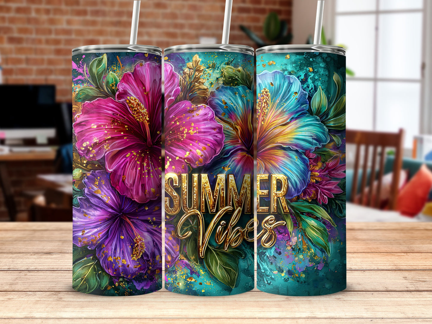 SUMMER VIBES Floral Hibiscus Tumblers for Refreshing Drinks