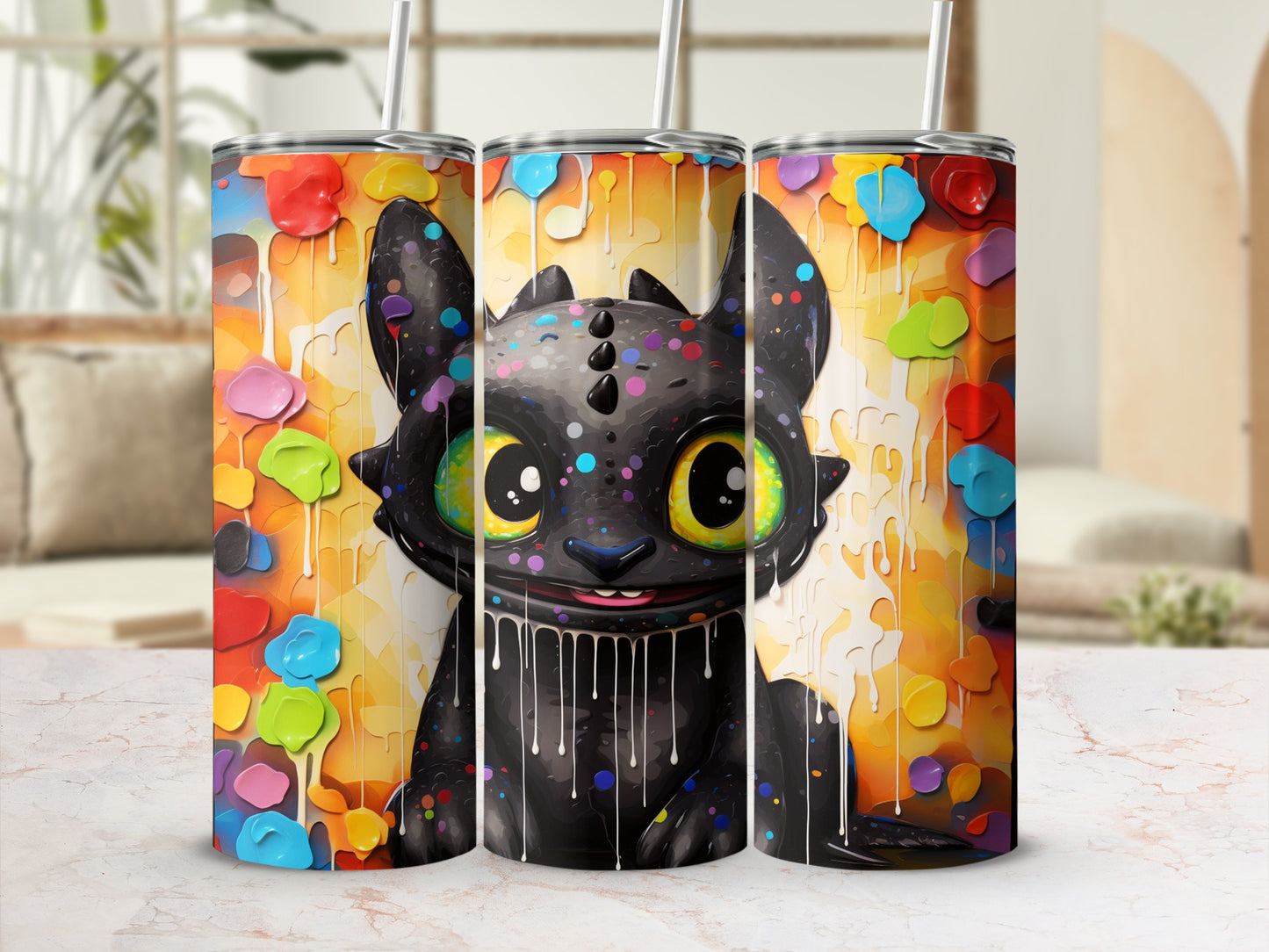 Colorful Drippy Cartoon Cat Stainless Steel Tumbler