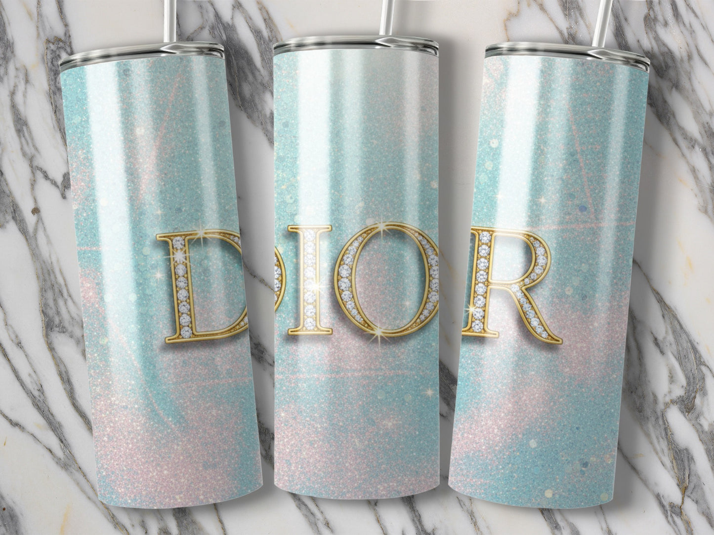 Sparkling Dior Logo on Glitter Background Tumblers