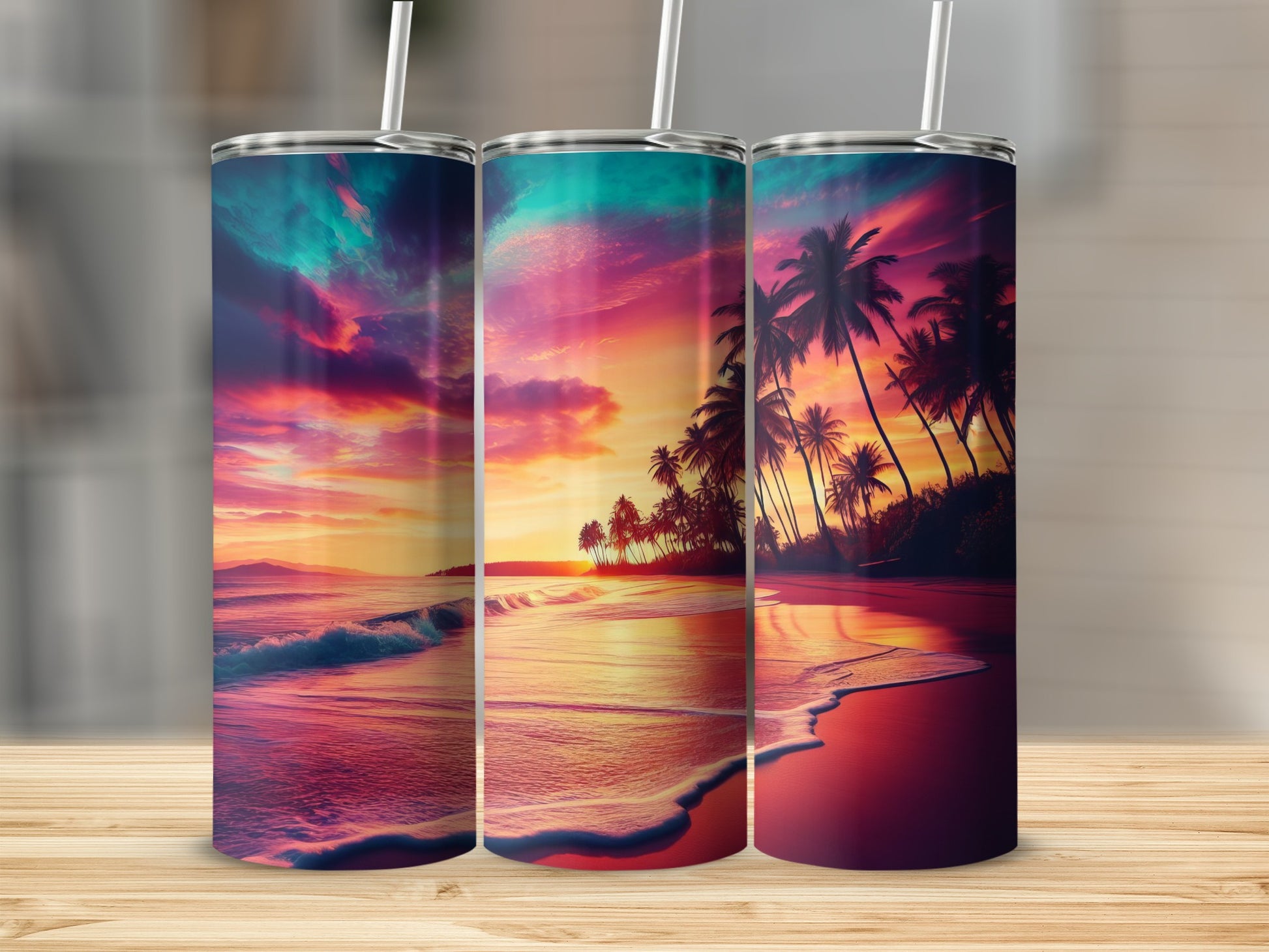 Tropical Sunset Ocean Beach Scenic Tumbler Design
