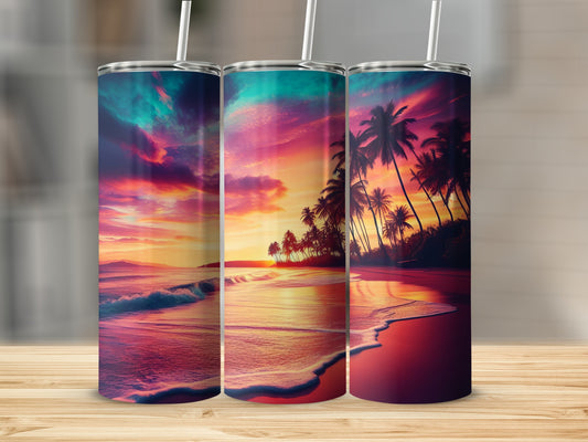 Tropical Sunset Ocean Beach Scenic Tumbler Design