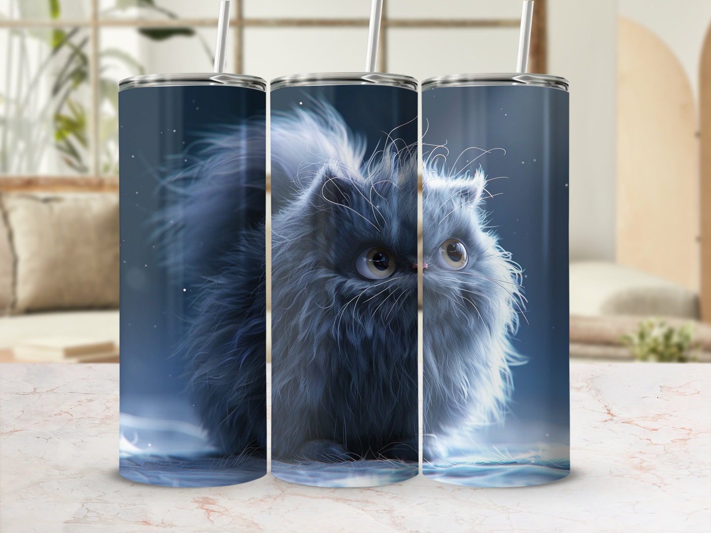 Enigmatic Fluffy Feline Deep Blue Aura Drink Tumbler product type
