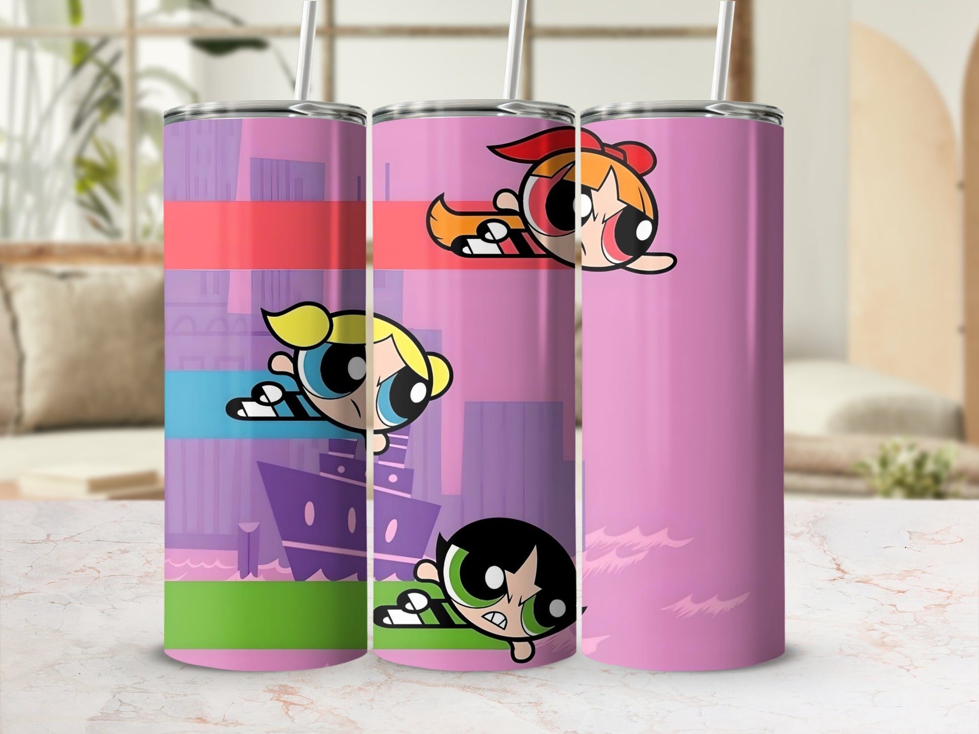 Powerpuff Girls Design Insulated Tumbler with Straw