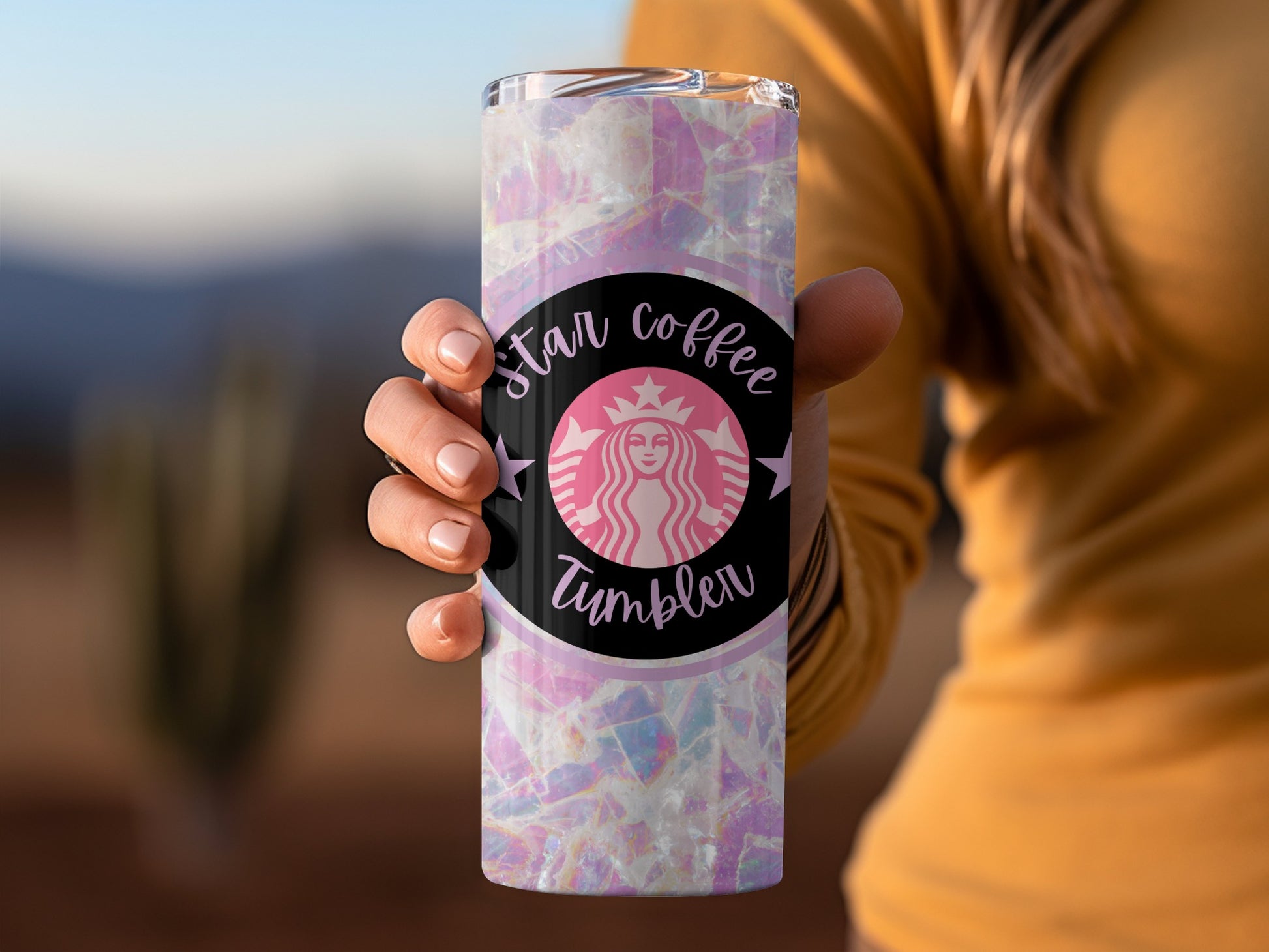 Star Coffee Tumbler Iridescent Travel Mug for Hot or Cold Drinks
