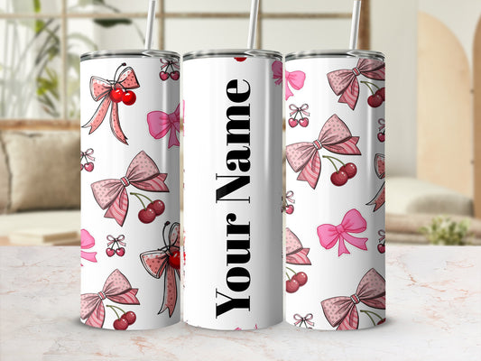Customizable Bow and Cherry Design Tumbler Cup