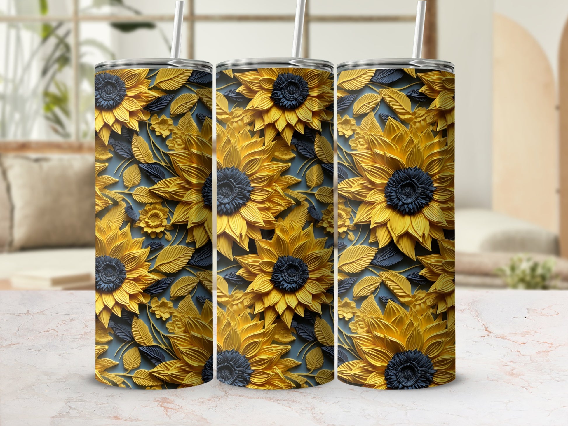 Sunflower Design Tumbler with Vibrant Yellow Petals
