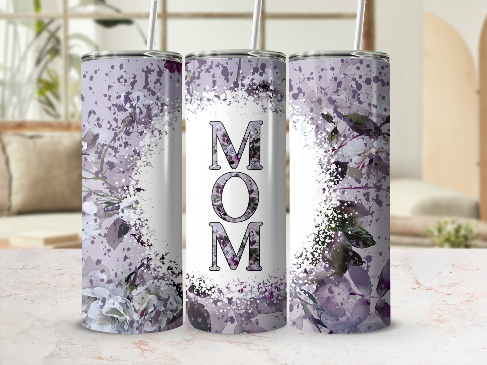 Purple Floral Splatter MOM Design Mother Gift tumbler product type