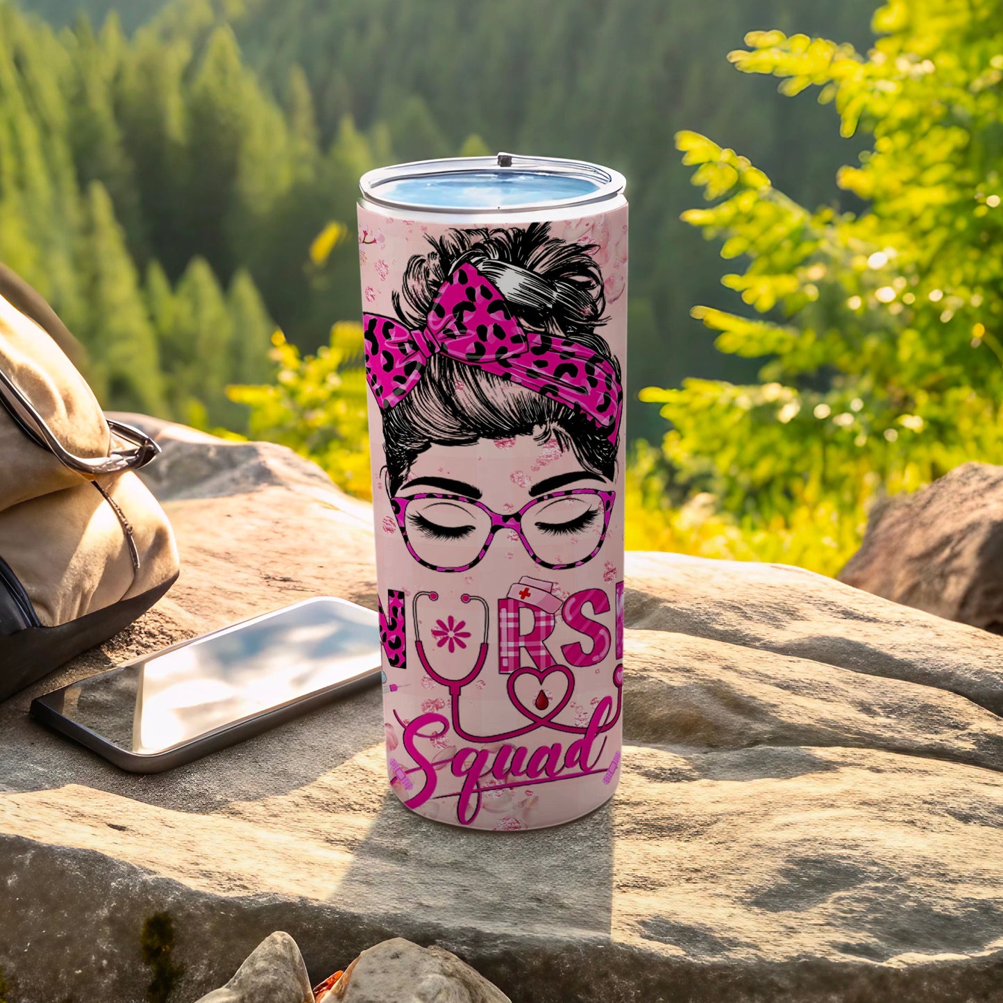 Nurse Squad Tumbler with Pink Leopard Print Design